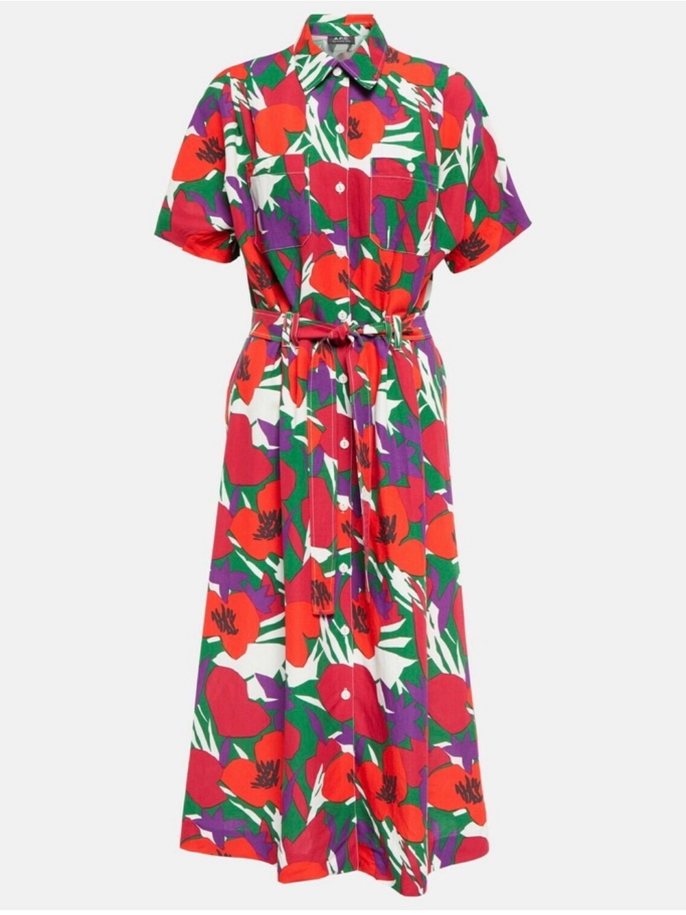 A.P.C. Button-Front Floral linen shirt dress